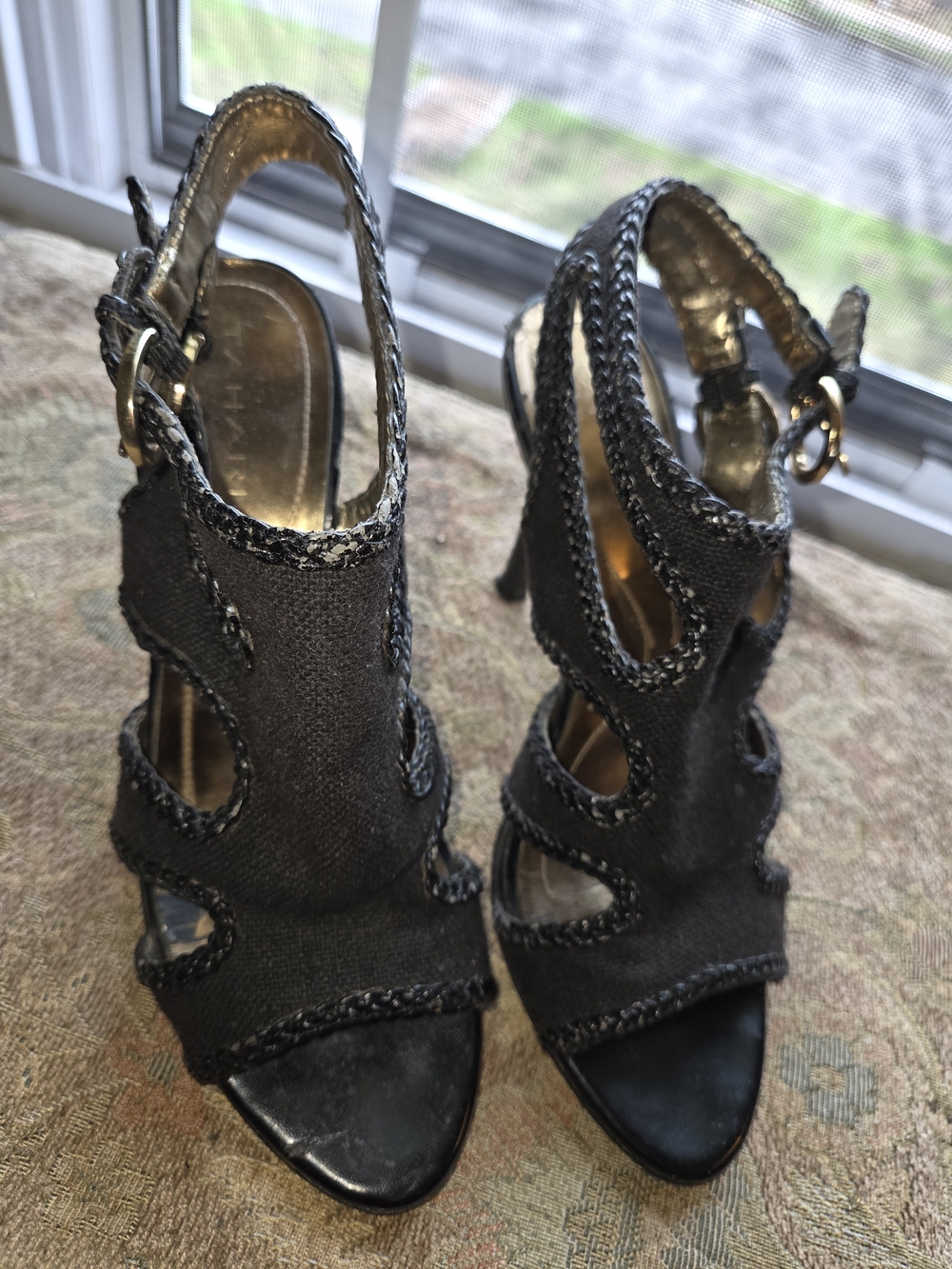 Black Strappy Wedge Sandals - Black